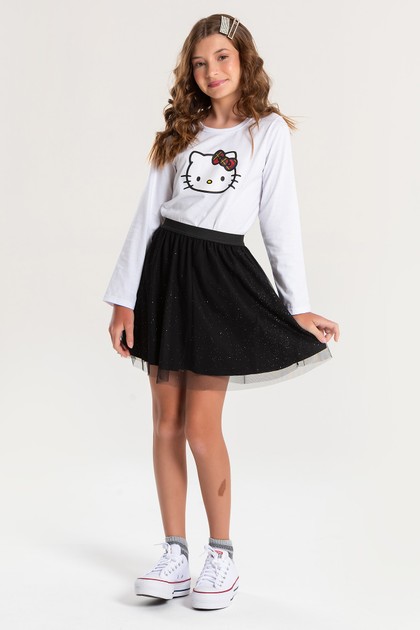 Conjunto Infantil Feminino Lacinho Xadrez - Hello Kitty