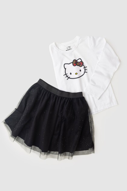 Conjunto Infantil Feminino Lacinho Xadrez - Hello Kitty