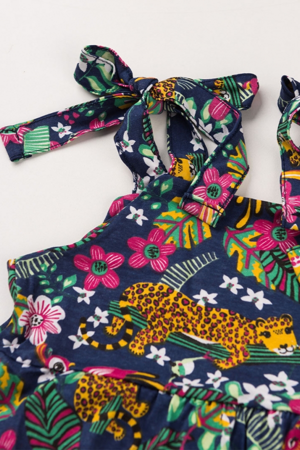 Vestido Feminino Infantil Leopardo Marinho