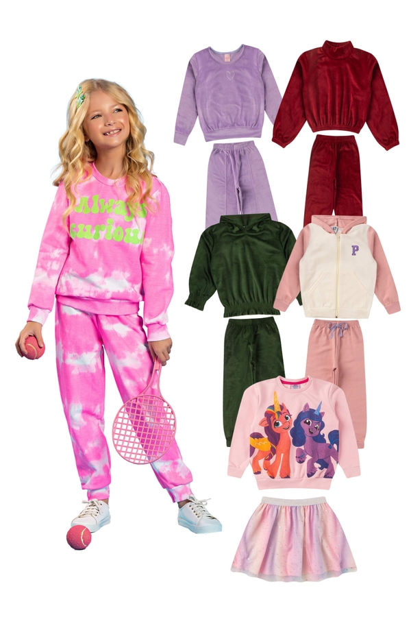 Kit Sortido 10 Peças de Roupas Infantis Feminino Inverno - 5 Casacos + 5 Calças