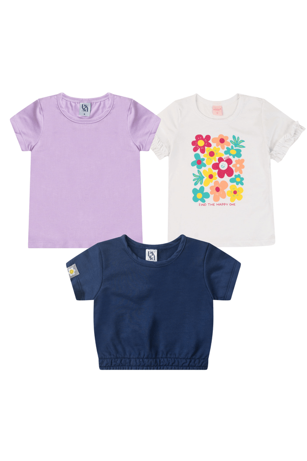 Kit Sortido 3 Camisetas Infantil Feminino Avulso