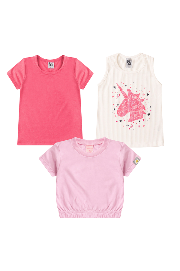 Kit Sortido 3 Camisetas Infantil Feminino Avulso