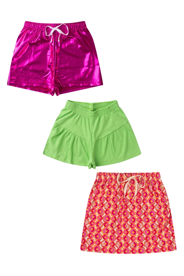 Kit Sortido 3 Shorts - Saia Infantil Feminino Avulso