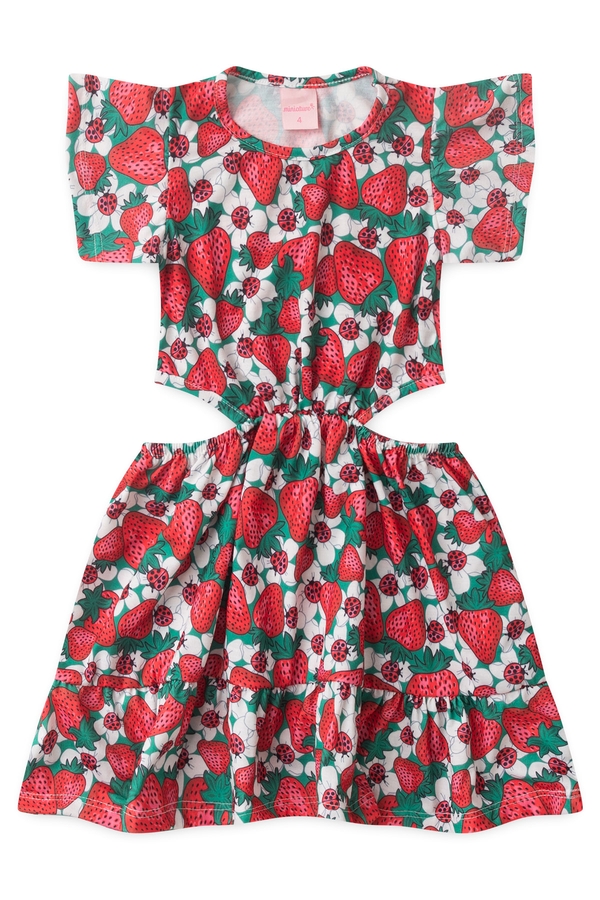 Vestido Feminino Infantil Campo de Morangos
