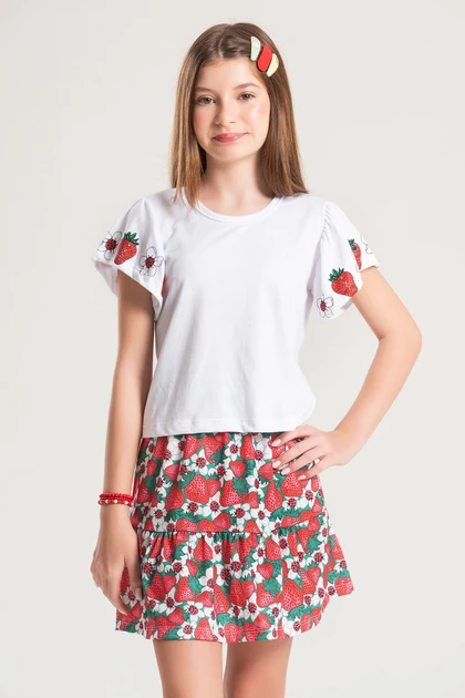 Conjunto Infantil Feminino Flor de Morango
