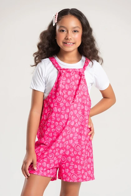 Salopete Infantil Feminino Moranguinho da Felicidade