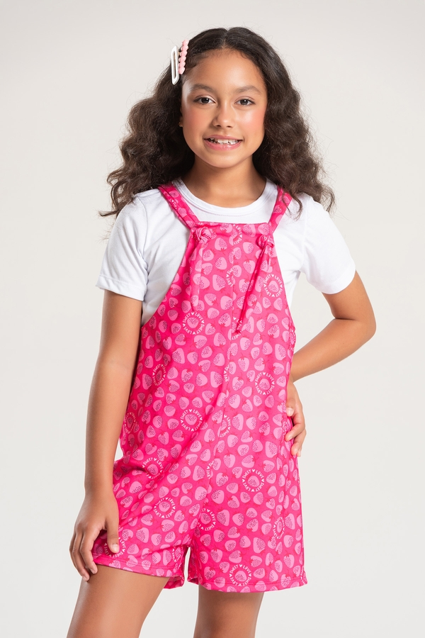 Salopete Infantil Feminino Moranguinho da Felicidade