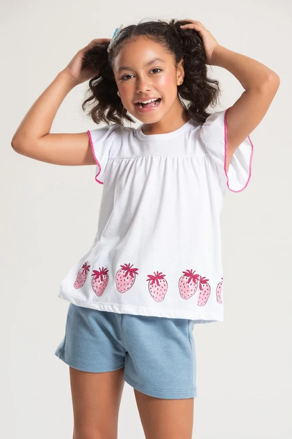 Conjunto Infantil Feminino Morangos Brilhantes