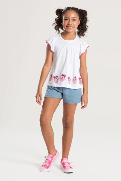 Conjunto Infantil Feminino Morangos Brilhantes