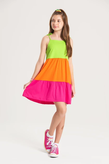 Vestido Feminino Infantil Tons Vibrantes