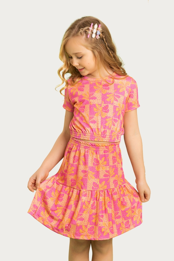 Conjunto Infantil Feminino Folhagem Pontilhada