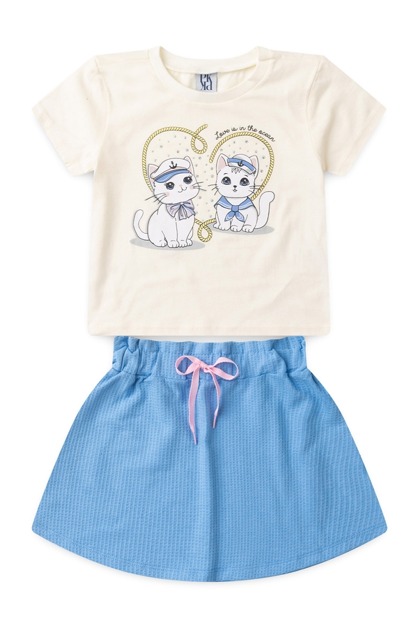 Conjunto Infantil Feminino Felinos Marinheiros