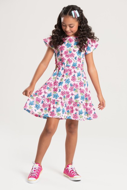 Vestido Feminino Infantil Campo de Flores