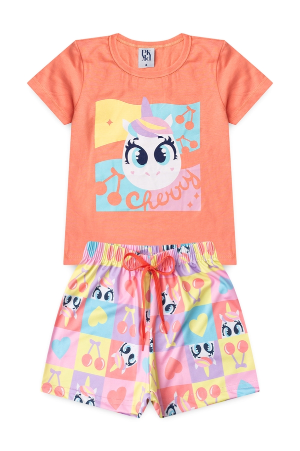 Pijama Infantil Feminino Cereja de Unicórnio