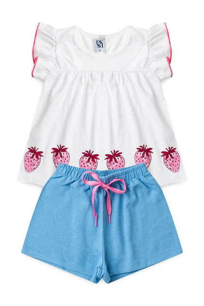 Conjunto Infantil Feminino Morangos Brilhantes