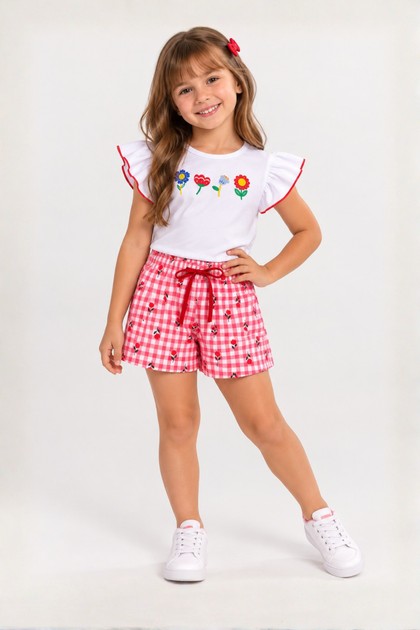 Conjunto Feminino Infantil Piquenique Entre As Flores