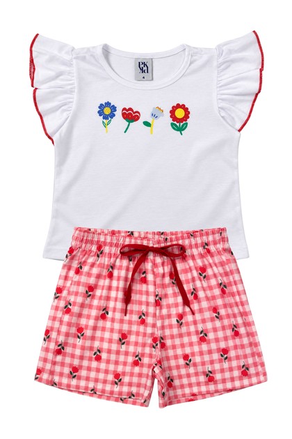 Conjunto Feminino Infantil Piquenique Entre As Flores