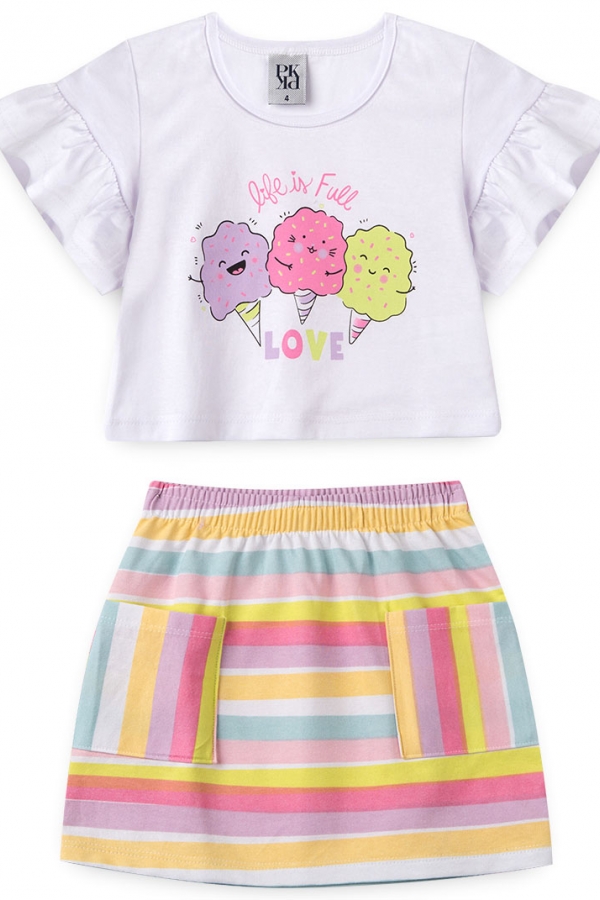 Conjunto Feminino Infantil Life Is Full Of Love Branco