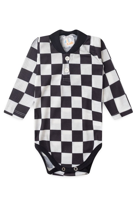 Conjunto Body e Calça Canelado - Xadrez Preto - Ame Kids