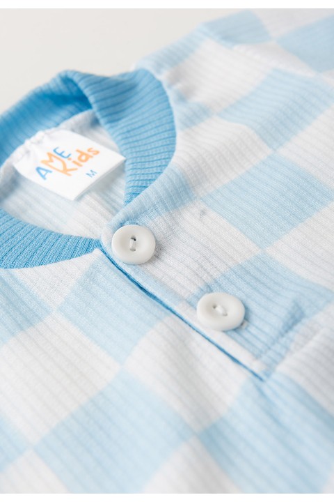 Conjunto Body e Calça Canelado - Xadrez Azul - Ame Kids