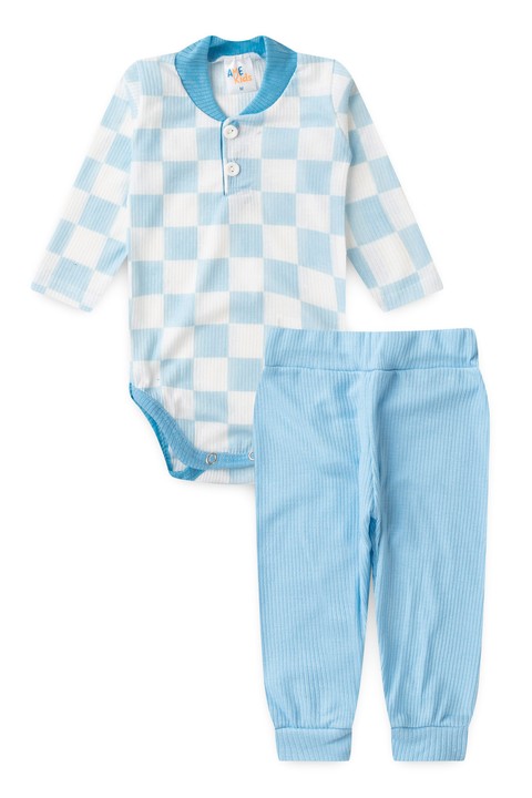 Conjunto Body e Calça Canelado - Xadrez Azul - Ame Kids