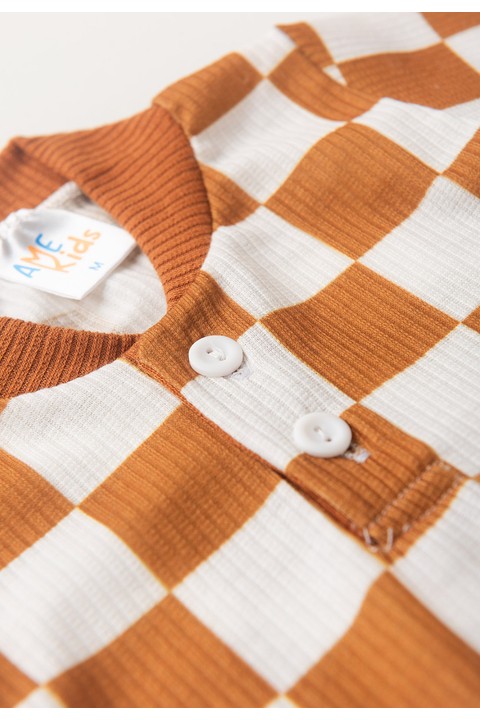 Conjunto Body e Calça Canelado - Xadrez Avelã - Ame Kids