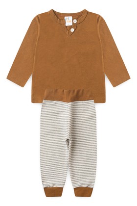Conjunto Blusa Manga Longa e Calça Listrada - Avelã - Ame Kids