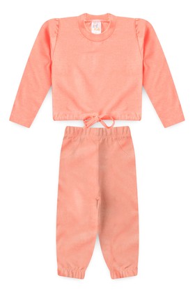 Conjunto Blusa e Calça Moletinho Menina -  Laranja Neon - Ame Kids