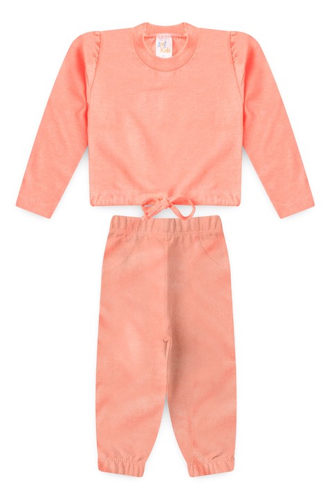 Conjunto Blusa e Calça Moletinho Menina -  Laranja Neon - Ame Kids