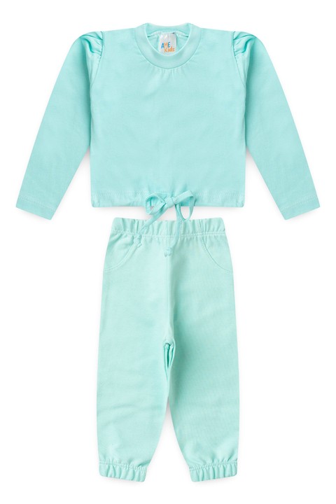 Conjunto Blusa e Calça Moletinho Menina -  Azul Bebê - Ame Kids