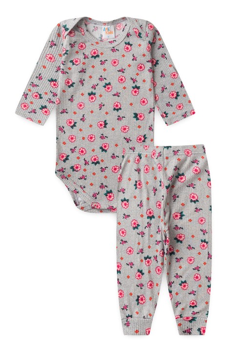 Conjunto Canelado Light Longo - Flores - Ame Kids