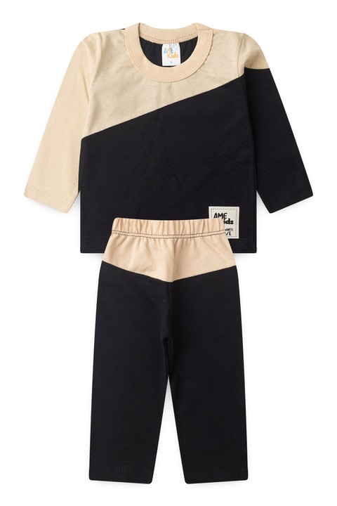 Conjunto Blusa Manga Longa e Calça - Preto e Areia - Ame Kids