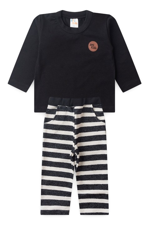 Conjunto Blusa Manga Longa e Calça Ecosustentável - Preto - Ame Kids