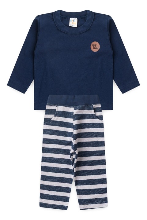 Conjunto Blusa Manga Longa e Calça Ecosustentável - Azul Marinho - Ame Kids