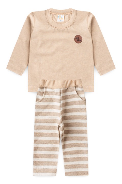 Conjunto Blusa Manga Longa e Calça Ecosustentável - Areia - Ame Kids