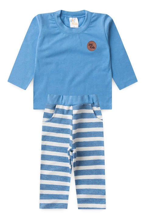 Conjunto Blusa Manga Longa e Calça Ecosustentável - Azul - Ame Kids