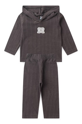 Conjunto Blusa Manga Longa Ursinho e Calça - Chumbo - Ame Kids