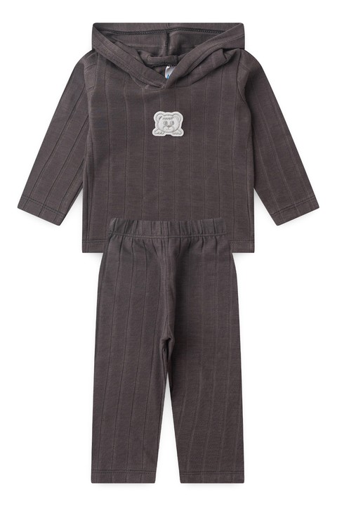 Conjunto Blusa Manga Longa Ursinho e Calça - Chumbo - Ame Kids