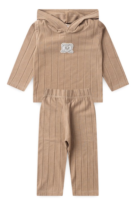 Conjunto Blusa Manga Longa Ursinho e Calça - Areia - Ame Kids