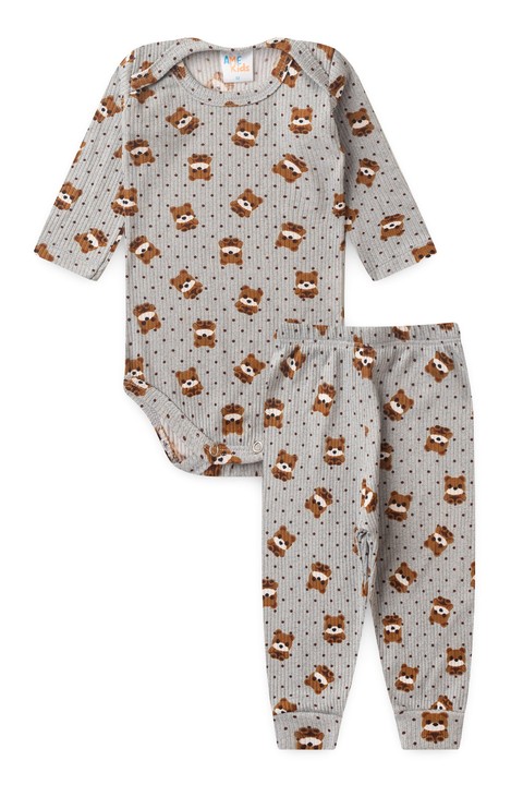 Conjunto Canelado Light Longo - Urso Mescla - Ame Kids