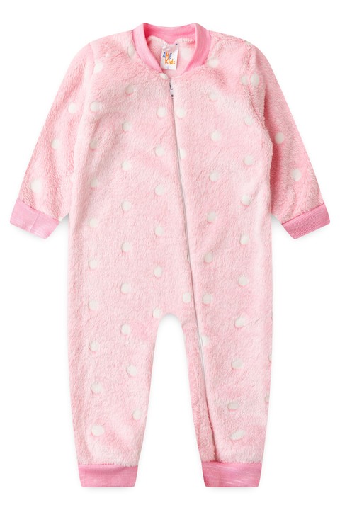 Macacão Fleece - Poá Rosa Bebê - Ame Kids