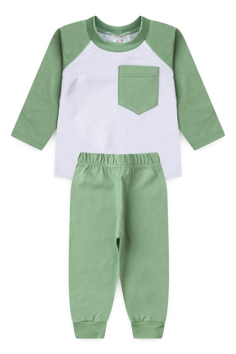 Conjunto Blusa Bolso Manga Longa e Calça - Verde - Ame Kids