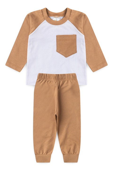 Conjunto Blusa Bolso Manga Longa e Calça - Avelã - Ame Kids