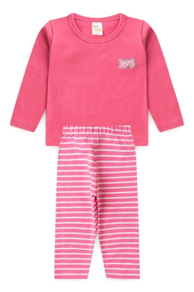 Conjunto Blusa e Calça Listrada Molecotton Menina - Rosa - Ame Kids