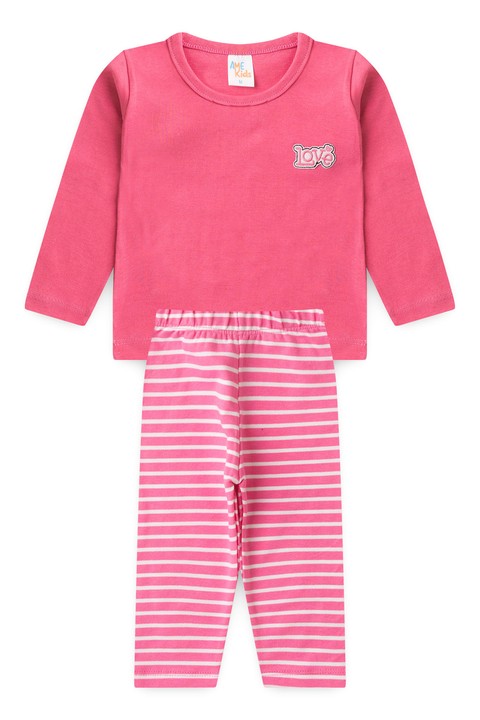 Conjunto Blusa e Calça Listrada Molecotton Menina - Rosa - Ame Kids