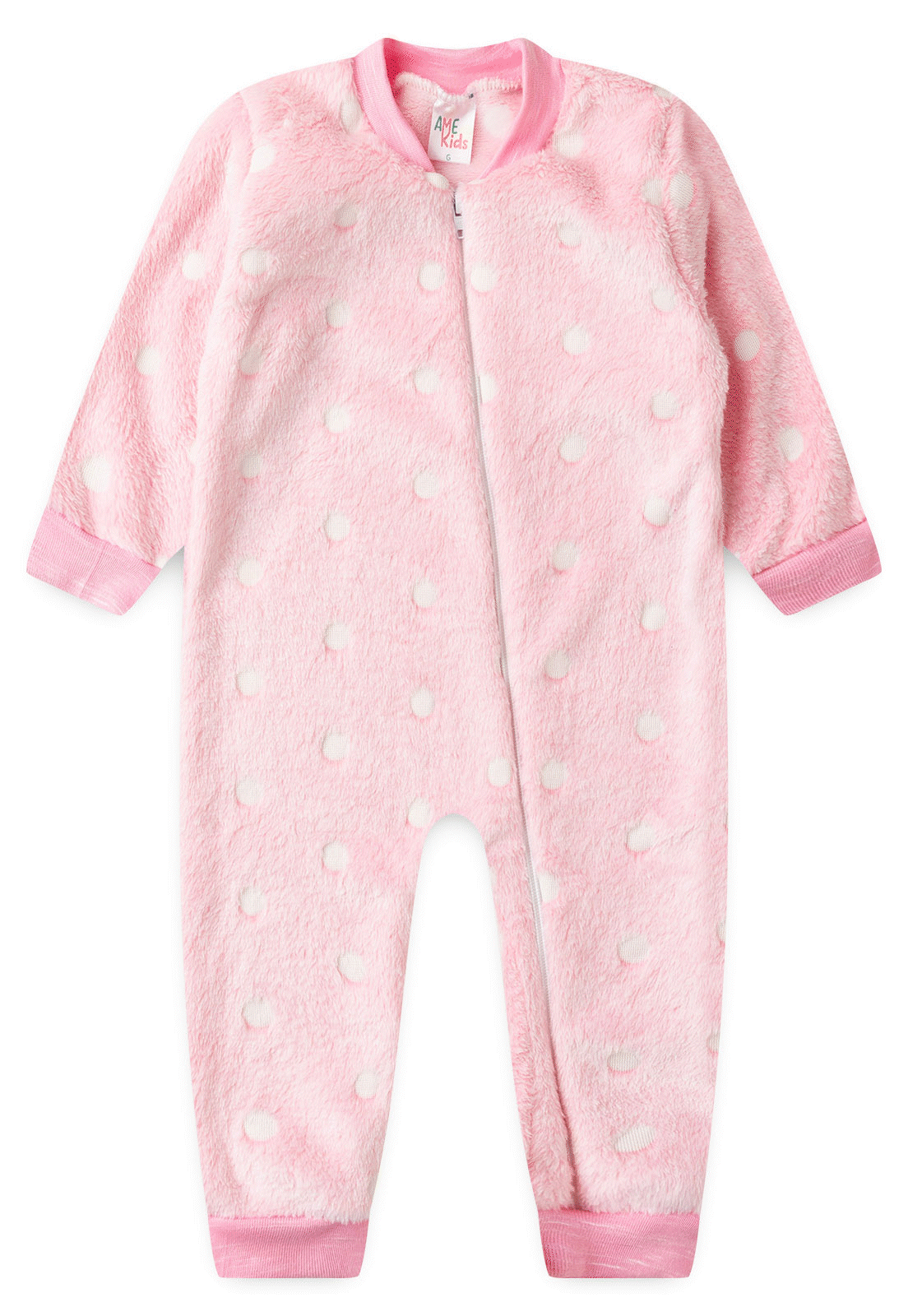 Macacão Fleece - Poá Rosa Bebê - Ame Kids