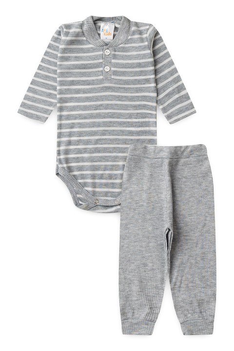 Conjunto Body Canelado Botões Menino - Mescla - Ame Kids
