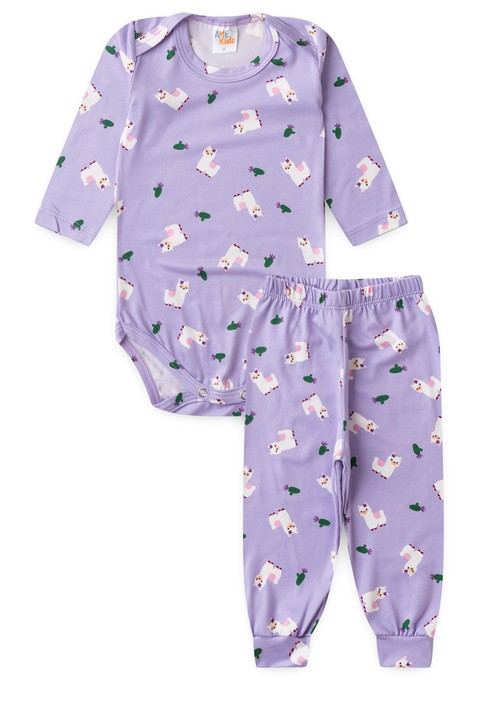 Conjunto Suede Longo Estampado - Lhama Lilás  - Ame Kids