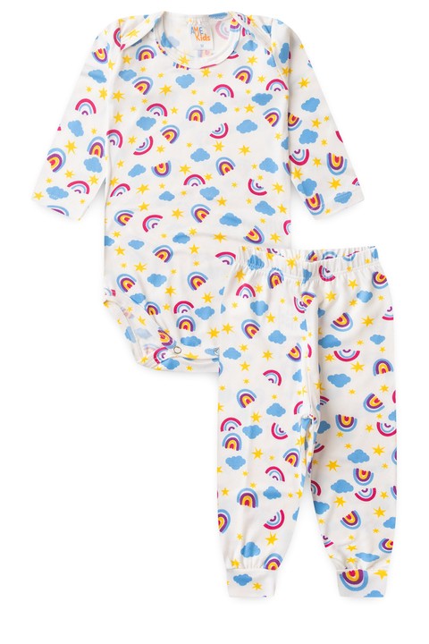 Conjunto Suede Longo Estampado - Arco Iris Off-White - Ame Kids
