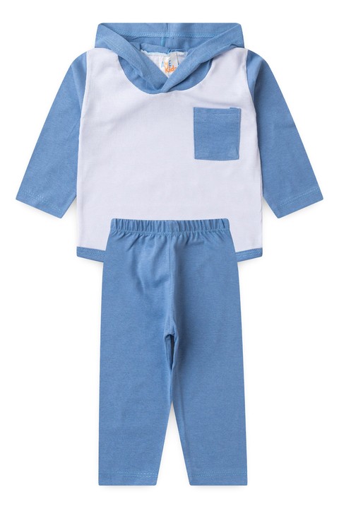 Conjunto Blusa Capuz Manga Longa e Calça - Azul - Ame Kids